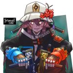  alternate_costume asymmetrical_gloves asymmetrical_legwear bandaid bandaid_on_face drawing flower-shaped_pupils genshin_impact gun hat hat_ornament hu_tao_(genshin_impact) introvert-kun jacket mac-10 porkpie_hat red_eyes submachine_gun symbol-shaped_pupils weapon 