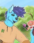  achak-claw anthro avian canid canine canis crystal duo forest hi_res male male/male mammal plant saasmega self_portrait tree wolf 