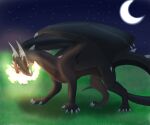  absurd_res angry claws dragon drake_wyrm drakewyrm feral fire hi_res horn male moon night shadow_dragon solo star 