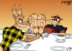  2018 anthro antlers artist_name barefoot biceps brown_body brown_eyes brown_fur capreoline cervid detailed_background digital_media_(artwork) doritohead duo feet feet_up fingers foot_fetish foot_focus foot_lick foot_play fur gravy grey_eyes hi_res holidays horn licking lutrine male male/male mammal membrane_(anatomy) multicolored_body multicolored_fur muscular muscular_anthro muscular_male mustelid parker_webb short_tail signature smile tan_body tan_fur teeth thanksgiving toes tongue tongue_out two_tone_body two_tone_fur vaughn_venison webbed_feet white-tailed_deer 