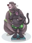  2022 absurd_res anthro bagheera_(jungle_book) baloo belly big_belly bottomless bottomless_male bottomwear claws clothed clothing disney dragontzin duo embrace fangs felid front_view fur half-closed_eyes hi_res hug hugging_from_behind looking_at_another looking_down male mammal mostly_nude narrowed_eyes obese obese_anthro obese_male open_mouth overweight overweight_anthro overweight_male pantherine paws raised_tail shirt shirtless shirtless_male shorts standing story story_in_description tank_top the_jungle_book toe_claws tongue topless topless_male topwear ursid weighing_scale whiskers 