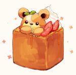  brown_eyes claws commentary_request food honey honey_toast leaf looking_at_viewer no_humans pokemon pokemon_(creature) solo strawberry_slice su_(sajo_su5) teddiursa toast white_background 