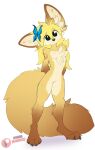  4_toes accessory anthro blonde_hair butterfly_clip canid canine chest_tuft claws digital_media_(artwork) digitigrade feet female fennec fluffy fox hair hair_accessory hairclip hi_res kaiyonato magenta7 mammal paws smile solo toes tuft 