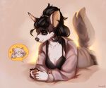  2022 absurd_res anthro black_hair breasts brown_body brown_fur canid canine canis clothed clothing digital_media_(artwork) domestic_dog eyebrows eyelashes female fur hair hi_res mammal smile spuydjeks white_body white_fur 