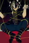  1boy blonde_hair boots bound denim jacket jeans kagerou_project kano_shuuya male_focus mask nekome3 open_clothes open_jacket pants short_sleeves solo tied_up_(nonsexual) 