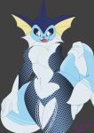  4_fingers absurd_res anthro anthrofied breasts eeveelution female fingers fishnet_clothing genitals hi_res masterinh0 nintendo pok&eacute;mon pok&eacute;mon_(species) simple_background solo vaporeon video_games 