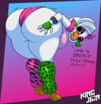  2022 animatronic anthro avian beak bent_over big_butt bird blue_eyes bracelet breasts butt chicken clothing dialogue digital_media_(artwork) english_text exclamation_point female five_nights_at_freddy&#039;s five_nights_at_freddy&#039;s:_security_breach galliform gallus_(genus) glamrock_chica_(fnaf) half-closed_eyes hand_on_butt hi_res huge_butt jewelry kingfurryjion leg_warmers legwear leotard machine narrowed_eyes non-mammal_breasts open_mouth phasianid presenting presenting_hindquarters robot scottgames solo teasing text thick_thighs video_games white_body wide_hips 
