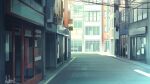 building city cityscape commentary_request hakuurei_amano highres no_humans original outdoors power_lines road scenery shadow shop shopping_district street watermark window 