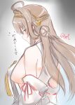  1girl absurdres ahoge bangs blush breasts brown_eyes closed_mouth detached_sleeves double_bun headgear heart highres japanese_clothes kantai_collection kongou_(kancolle) large_breasts long_hair looking_at_viewer profile ribbon-trimmed_sleeves ribbon_trim shamo_(ptwmjgda) sideboob simple_background sketch solo translation_request twitter_username very_long_hair 