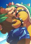  2022 absurd_res anthro ayame42612 beach big_butt blush bowser brown_body bulge butt clothing duo embrace hi_res hug kemono koopa male male/male mammal mario_bros moobs nintendo nipples outside overweight overweight_male scalie seaside swimwear ursid video_games water 