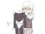 1girl asutora asutora-chan black-framed_eyewear glasses holding original simple_background skirt solo translation_request white_background 
