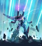  1boy clenched_hands damaged death decepticon electricity english_commentary firing laser mecha mechanical_wings no_humans open_mouth shoulder_cannon simon_wong solo spoilers starscream transformers transformers_armada wings 