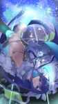  1girl absurdres ahase_hino blue_eyes bubble digital_dissolve fate/grand_order fate_(series) highres long_hair meltryllis_(fate) navel purple_hair smile underwater upside-down 