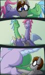  absurd_res blue_eyes butt conjoined dragon dragon_tales equid equine female foot_rub hi_res horn jamearts kissing male mammal unicorn wheezie_(dragon_tales) zak_(dragon_tales) 