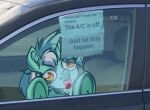  amber_eyes car condensation equid equine friendship_is_magic green_hair hair hasbro hooves horn licking lyra_heartstrings_(mlp) mammal meme multicolored_hair my_little_pony real tongue tongue_out two_tone_hair unicorn vehicle white_hair witchtaunter 