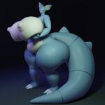  1:1 3d_(artwork) anthro big_breasts big_butt big_tail blender_(software) blue_body blue_eyes blue_skin breast_squish breasts butt darkdraketom digital_media_(artwork) female holding_breast huge_breasts huge_butt looking_at_viewer multicolored_body nidoqueen nintendo pok&eacute;mon pok&eacute;mon_(species) simple_background solo squish thick_thighs two_tone_body video_games 
