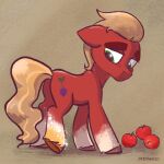  1:1 apple applejack_(mlp) cutie_mark digital_media_(artwork) earth_pony equid equine eyebrows feral friendship_is_magic half-closed_eyes hasbro hi_res hooves horse looking_back male mammal mlp_g5 my_little_pony narrowed_eyes pony red_body signature solo sprout_cloverleaf_(mlp) thick_eyebrows transformation 