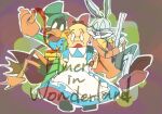  alice_in_wonderland alice_in_wonderland_(1951) anatid anseriform avian beverage bird bow bugs_bunny clothing cosplay daffy_duck disney duck elmer_fudd green_clothing green_hat green_headwear group hat headgear headwear hi_res human lagomorph leporid looney_tunes mad_hatter male mammal rabbit tea trio warner_brothers 