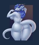  absurd_res anthro big_butt blue_hair breasts butt dragon female genitals hair hi_res looking_at_viewer looking_back looking_back_at_viewer nude pussy sanfingulipunrapin solo 