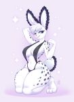  anthro big_breasts bikini breasts clothing female fur hi_res kneeling lagomorph leporid mammal nipple_outline onnanoko rabbit solo spots spotted_body spotted_fur swimwear white_body white_fur 