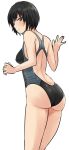  1girl amagami ass black_hair competition_swimsuit cowboy_shot highres looking_at_viewer looking_back nanasaki_ai one-piece_swimsuit short_hair simple_background solo standing swimsuit two-tone_swimsuit white_background ykh1028 