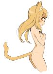  1girl animal_ears ass blonde_hair cat_ears cat_tail long_hair looking_at_viewer mota nude original simple_background solo tail white_background 