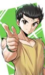  1boy black_hair brown_eyes closed_mouth cougar_(cougar1404) finger_gun looking_at_viewer male_focus smile solo urameshi_yusuke yu_yu_hakusho 