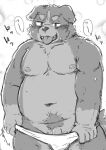  2022 anthro belly big_belly blush canid canine canis clothing domestic_dog genitals humanoid_hands kemono kota&acute; male mammal moobs navel nipples overweight overweight_male penis solo tongue tongue_out underwear 