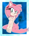  absurd_res accessory amy_rose breasts covering covering_crotch eulipotyphlan female fur green_eyes headband hedgehog hi_res mammal meyk neutral_expression pink_body pink_fur sega sitting sitting_on_ground solo sonic_the_hedgehog_(series) 