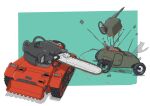  caterpillar_tracks chainsaw explosion gatling_santouhei ground_vehicle highres military military_vehicle motor_vehicle no_humans original sliced smoke spikes tank tank_focus tank_turret vehicle_focus 