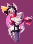  anthro big_breasts black_hair blonde_hair blush breasts clothing diswrthy domestic_cat felid feline felis female hair leggings legwear mammal multicolored_hair nipples scarf solo stockings surprised_expression thick_thighs two_tone_hair unknown_character white_body 