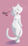  ambiguous_gender anthro blush domestic_cat felid feline felis fur furnut long_tail looking_at_viewer mammal nude open_mouth pink_background simple_background solo sound_effects white_body white_fur 
