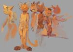  anthro biped brown_body brown_fur brown_stripes brown_toes cheek_tuft eyes_closed facial_tuft flaccid front_view fur genitals grey_background male orange_body orange_ears orange_fur orange_penis orange_tail oselotti oselotti_(character) penis rear_view simple_background sketch_page solo standing striped_body striped_fur stripes tuft 