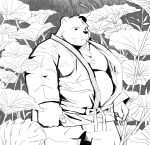  2022 anthro belly big_belly bonbonbear flower hi_res humanoid_hands keikogi kemono male mammal martial_arts_uniform moobs overweight overweight_male plant solo sportswear ursid 