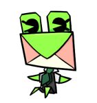  amphibian animate_inanimate anthro blush closed_mouth clothing dress female frog green_body green_necktie green_scales green_skin grey_clothing grey_dress jumping low_res necktie origami paper paper_frog papercraft scales simple_eyes solo somefoolfp 