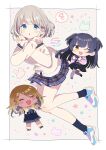  3girls :o ;d ^_^ ^o^ animal_print aqua_eyes blush bunny_print chibi chibi_inset closed_eyes crossed_arms double_v dress finger_heart full_body grey_hair gyaru idolmaster idolmaster_shiny_colors izumi_mei mayuzumi_fuyuko multiple_girls nakkasu one_eye_closed plaid plaid_skirt pleated_dress school_uniform serizawa_asahi shoes short_hair skirt smile sneakers sparkle_print star_(symbol) star_print straylight_(idolmaster) v v-shaped_eyebrows 