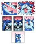  &lt;3 2022 4_fingers absurd_res anthro balls biped blue_body blue_fur bodily_fluids canid canine canis comic cum cum_in_eye cum_on_face cum_on_own_face cum_on_self cumshot ejaculation erection exclamation_point fingers fur genital_fluids genitals hi_res humanoid_genitalia humanoid_penis humor licking_cum male mammal masturbation nikraccoom orgasm penile penile_masturbation penis solo tongue tongue_out wolf 