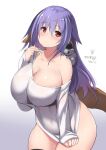  1girl animal animal_ears ass black_legwear breasts cheese covering dog_ears dog_girl dog_tail food glasses hat kagaku_na_yatsura large_breasts long_hair mouse no_panties on_shoulder purple_hair red_eyes shirt tail white_shirt yoshikawa_hideaki 