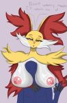  2022 3_fingers absurd_res anthro big_breasts breast_smother breasts cobra_bubbles99 delphox dialogue duo english_text female fingers fur hand_holding head_between_breasts hi_res huge_breasts inner_ear_fluff multicolored_body multicolored_fur nervous_sweat nintendo nipples orange_eyes pok&eacute;mon pok&eacute;mon_(species) red_body red_fur smothering text tuft two_tone_body two_tone_fur video_games yellow_body yellow_fur 