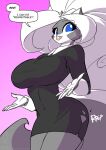  anthro big_breasts breasts chloe_sinclaire clothing conditional_dnp dialogue dress english_text female jollyjack mammal mephitid ripping skunk solo sound_effects text tight_clothing torn_clothing 