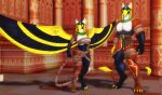  anthro armor avian breasts claws clothing duo egyptian female gryphon hi_res inner_ear_fluff long_tail male mask mythological_avian mythology spread_wings standing tail_tuft toe_claws tuft undeadkitty13 wings wraps yellow_claws 