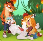  absurd_res activision anthro begging clothing crash_bandicoot crash_bandicoot_(series) fingerless_gloves fingers fuf gloves group handwear hi_res male male/male petplay puppyplay raaf_helder_(character) roleplay trio video_games 