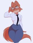  anthro breasts canid canine clothed clothing diane_foxington dreamworks evonallure eyewear female fox fur glasses mammal necktie orange_body orange_fur simple_background solo the_bad_guys white_background 