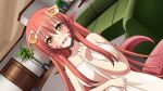  1girl artist_request blush breasts eyebrows_visible_through_hair fang game_cg hair_between_eyes hair_ornament hairclip lamia large_breasts long_hair looking_at_viewer miia_(monster_musume) monster_girl monster_musume_no_iru_nichijou monster_musume_no_iru_nichijou_online official_art open_mouth pointy_ears red_hair scales slit_pupils solo very_long_hair yellow_eyes 