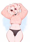  anthro clothing crop_top domestic_pig facial_piercing frenky_hw girly hi_res hiro_(frenky_hw) male mammal nose_piercing nose_ring panties piercing pink_body shirt solo suid suina sus_(pig) tongue tongue_out topwear underwear 