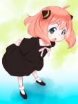  1girl anya_(spy_x_family) black_dress black_footwear child commentary_request dress green_eyes highres looking_at_viewer pink_hair shoes short_hair socks solo spy_x_family standing teruki_kuma 