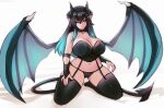  animal_humanoid anthro big_breasts black_bra black_choker black_clothing black_jewelry black_legwear black_lingerie black_necklace black_panties black_thigh_highs black_underwear bra breasts choker clothing digital_media_(artwork) dragon dragon_humanoid eyelashes female horn humanoid humanoid_pointy_ears jewelry kneeling legwear light_body light_skin lingerie membrane_(anatomy) membranous_wings necklace panties pink_eyes shaded simple_background slightly_chubby solo spade_tail thigh_highs underwear wings zetsuboucchi 