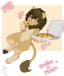  &lt;3 2021 absurd_res anthro barefoot black_pawpads brown_hair cheese chibi dairy_products dated digital_media_(artwork) eating english_text feet felid food fungus fur hair hi_res hindpaw holding_food holding_object holding_pizza holding_pizza_box lion male mammal mane mushroom pantherine pawpads paws pepperoni pizza pizza_box shaded simple_background solo tail_tuft tan_body tan_fur text thericegoat tuft yellow_eyes 