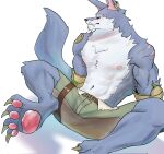  anthro bottomwear canid canine canis clothing feet hi_res humanoid league_of_legends looking_at_viewer male mammal muscular muscular_male nipples pants pecs riot_games scar solo spread_legs spreading video_games warwick_(lol) warwickislovely wolf 