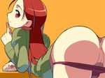  ass itsumo_nokoru long_hair looking_back minna-dietlinde_wilcke namaeha_(pixiv77217) panties panty_pull photoshop pomelocandy pussy red_eye red_eyes red_hair strike_witches uncensored underwear 